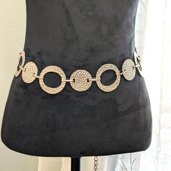 Chico's Pebbled Silver Tone Chain Belt, 50" - Picture 1 of 11